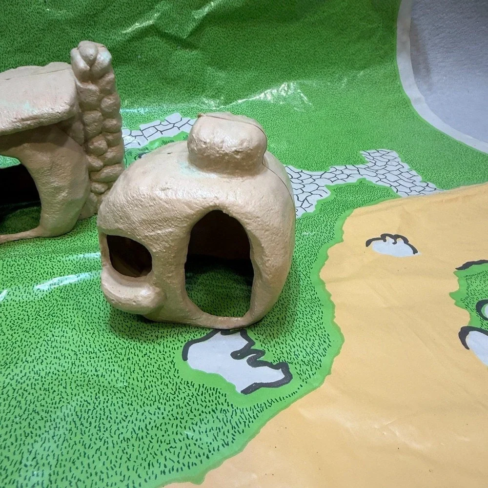Vintage 1961 Flintstones Marx Playset Map Playmat & 4 Buildings Replacement Lot